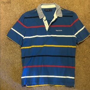Nautica Men's Polo with Blue, Red, Yellow, and White Stripes
